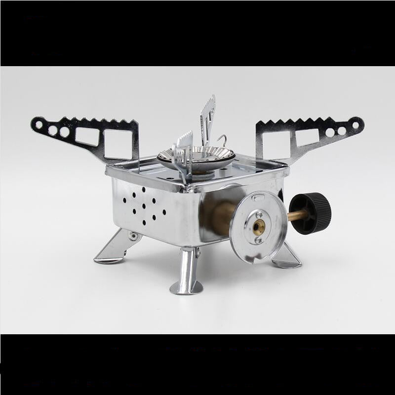 Hornillo Plegable Cuadrado Pequeño – Acabado Cromado, Válvula de Cobre, Estable y Portátil para Camping