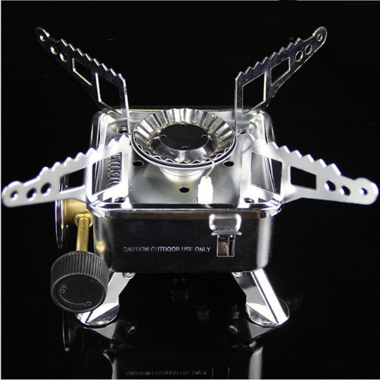 Hornillo Plegable Cuadrado Pequeño – Acabado Cromado, Válvula de Cobre, Estable y Portátil para Camping