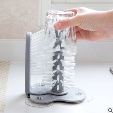 Cepillo de Limpieza con Ventosa para Vasos – Doble Cabezal, Giro 360°, PP+PVC, Ideal para Cocina