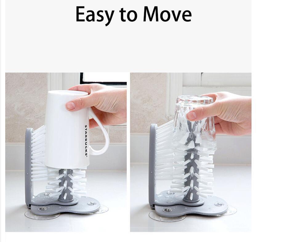 Cepillo de Limpieza con Ventosa para Vasos – Doble Cabezal, Giro 360°, PP+PVC, Ideal para Cocina
