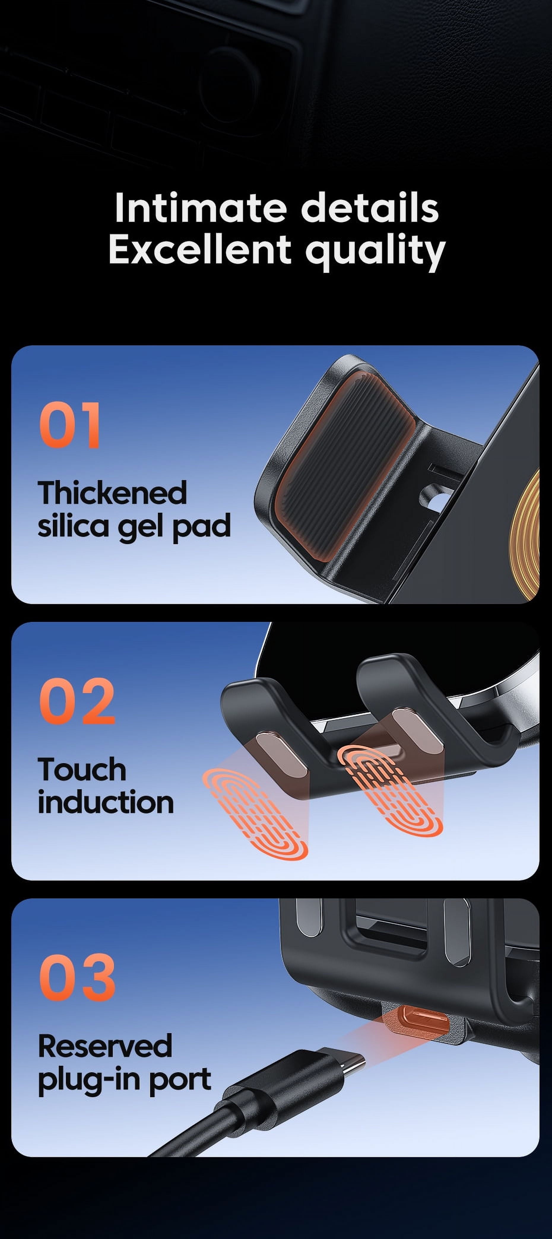  Soporte de movil para el coche con carga inalámbrica rápida 15W – compatible con iPhone y Samsung